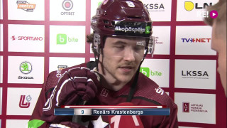 Pārbaudes spēle hokejā Latvija-Kazahstāna. Intervija ar Renāru Krastenbergu