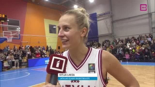 Eiropas čempionāta atlases spēle basketbolā sievietēm Latvija - Izraēla. Interviju ar Kitiju Laksu
