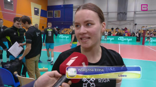 Latvijas kausa volejbolā sievietēm finālspēle RSU/MSĢ -RVS/LU. Intervija ar Elīnu Zvaigzni pēc spēles
