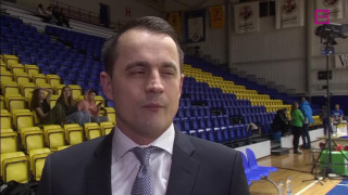 Latvijas-Igaunijas basketbola līgas spēle BK «Ventspils» - BK «Ogre». Intervija ar Uldi Švēdi pirms spēles
