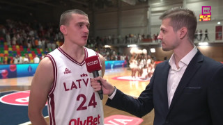 Pārbaudes spēle basketbolā Latvija - Zviedrija. Intervija ar Andreju Gražuli