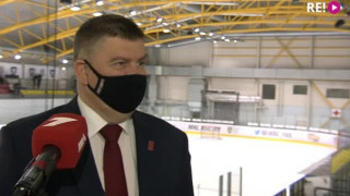 Latvijas čempionāts hokejā. 4.finālspēle. Intervija ar LHF prezidentu Aigaru Kalvīti
