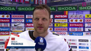 Pasaules hokeja čempionāta spēle Vācija - Latvija. Intervija ar Ralfu Freibergu pēc spēles (angliski)