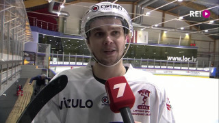 "Liepāja" - "Mogo/LSPA". Latvijas hokeja čempionāta spēle. Intervija ar Kārli Ozoliņu pēc spēles