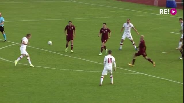 Latvija - Polija. U-21 Eiropas futbola čempionāta kvalifikācijas spēle. Pirmā puslaika epizodes