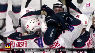 Pārbaudes spēle hokejā Latvija - Norvēģija. Pēcspēles intervija ar Oskaru Batņu