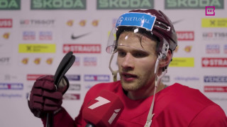 Pasaules hokeja čempionāta spēle Slovākija - Latvija. Intervija ar Latvijas hokejistiem pirms spēles