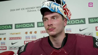 Pasaules hokeja čempionāta spēle Latvija - Zviedrija. Intervija ar Ēriku Vītolu pēc spēles