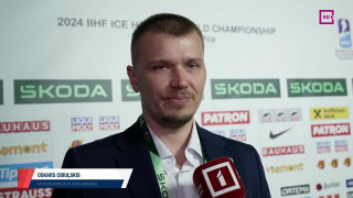 Pasaules hokeja čempionāta spēle Latvija - ASV. Intervija ar Oskaru Cibuļski pirms spēles