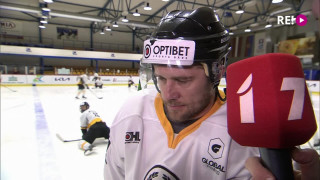 Hokeja čempionāta fināla 1.spēle "Zemgale/LLU" - "Olimp/Venta 2002". Intervija ar Maksimu Širokovu