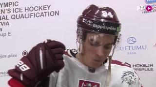 Hokeja spēle Itālija - Latvija. Intervija ar Kristiānu Rubīnu pēc 2.trešdaļas