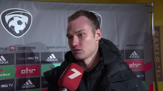 Latvijas futbola izlases pussargs Eduards Emsis pēc spēles ar Islandes valstsvienību