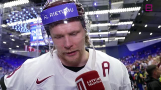 Pasaules hokeja čempionāta spēle Latvija - ASV. Intervija ar Rodrigo Ābolu pēc spēles