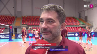 Latvija - Dānija. Eiropas volejbola čempionāta sievietēm kvalifikācijas spēle. Intervija ar Danieli Mario Kaprioti