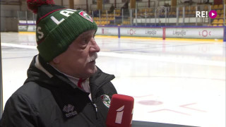 "Liepāja" - "Mogo/LSPA". Latvijas hokeja čempionāta spēle. Intervija ar Mihailu Vasiļonoku pēc 1.trešdaļas