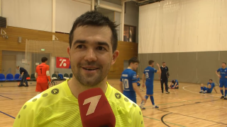 Latvijas telpu futbola Virslīgas 1. finālspēle "Riga FC" - "RFS Futsal". Maksims Seņs