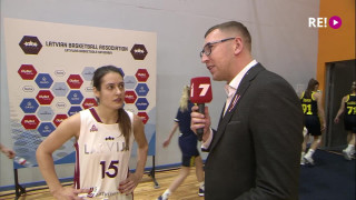 EČ atlases spēle basketbolā sievietēm. Latvija – Zviedrija. Intervija ar Ievu Pulveri pēc pirmā puslaika