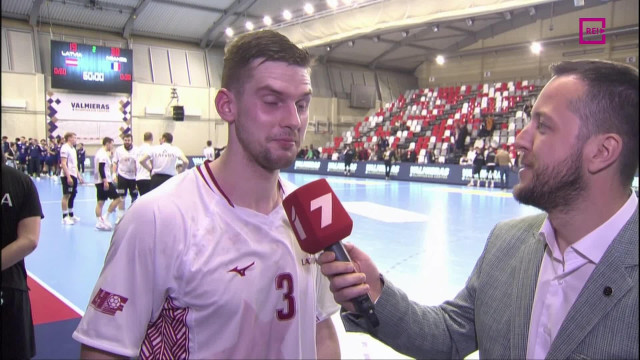 Eiropas handbola čempionāta kvalifikācijas spēle Latvija - Francija. Intervija ar Gunti Piļpuku