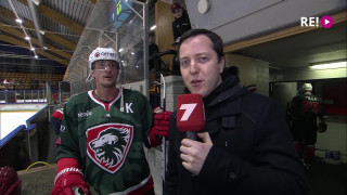 Hokeja čempionāta pusfināla 3.spēle HK "Liepāja" - "Zemgale/LLU". Intervija ar Reini Demiteru