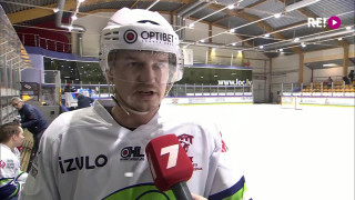 "Liepāja" - "Mogo/LSPA". Latvijas hokeja čempionāta spēle. Intervija ar Gati Gricinski pēc 2.trešdaļas