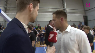 Latvijas Basketbola līgas finālsērijas 5. spēle "VEF Rīga" - BK "Ventspils". Intervija ar Jāni Gailīti pēc spēles