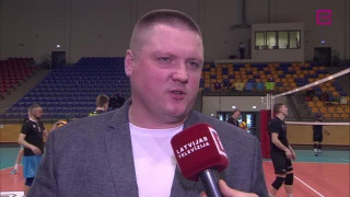 Latvijas volejbola čempionāta fināla spēle "Ezerzeme/DU" - "Jēkabpils Lūši". Intervija ar Mārci Obrumanu