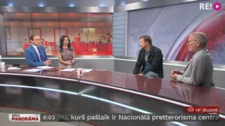 Intervija ar Egonu Dombrovski un Herbertu Laukšteinu par Liepājas teātra viesizrādēm Rīgā