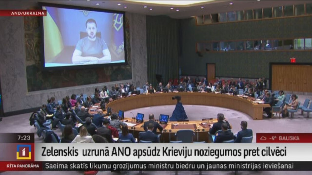 Zelenskis uzrunā ANO apsūdz Krieviju noziegumos pret cilvēci