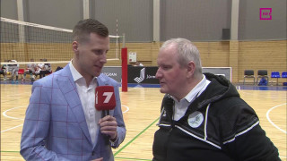 Volejbola čempionāta finālsērijas spēle RTU/Robežsardze/Jūrmala - Ezerzeme/DU. Intervija ar Aināru Cīruli