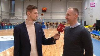 Latvijas Basketbola līgas finālsērijas 1. spēle. Intervija ar Gunāru Gailīti pēc 2. ceturtdaļas