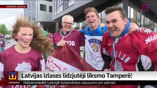 Latvijas izlases līdzjutēji līksmo Tamperē