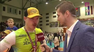 Latvijas volejbola čempionāta finālsērijas spēle "Jēkabpils Lūši" - "Ezerzeme/DU". Intervija ar Jāni Jansonu