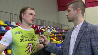 Latvijas volejbola čempionāta fināla spēle "Ezerzeme/DU" - "Jēkabpils Lūši". Intervija ar Jāni Jansonu
