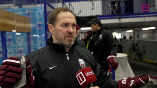 Pasaules hokeja čempionāta spēle Latvija - ASV. Intervija ar Latvijas spēlētājiem un treneriem pirms mača
