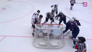 Pasaules hokeja čempionāta spēle Latvija - ASV. Neieskaita ASV vārtu guvumu