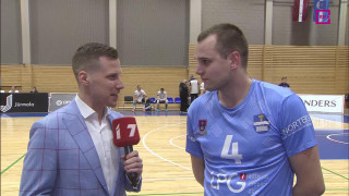 Volejbola čempionāta finālsērijas spēle RTU/Robežsardze/Jūrmala - Ezerzeme/DU. Intervija ar Deividu Žolneroviču