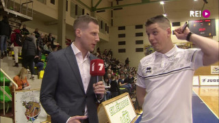 Latvijas volejbola čempionāta 1. finālspēle. Intervija ar Oskaru Aizporieti
