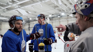 Latvijas hokeja izlase aizvada treniņu pirms spēles ar ASV valstsvienību