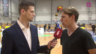 Latvijas Basketbola līgas finālsērijas 3. spēle "VEF Rīga" - BK "Ventspils". Intervija ar Reini Lāci