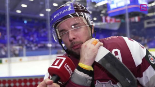 Pasaules hokeja čempionāta spēle Latvija - Francija. Intervija ar Robertu Bukartu pēc spēles