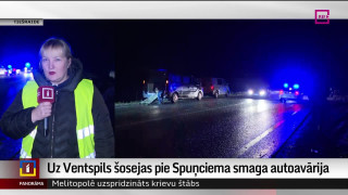 Uz Ventspils šosejas pie Spuņciema smaga autoavārija