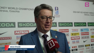 Pasaules hokeja čempionāta spēle Polija - Latvija. Intervija ar Hariju Vītoliņu pirms spēles